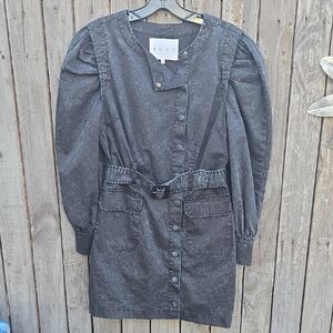 Buru Black Washed Button-Front Denim Dress with Belt